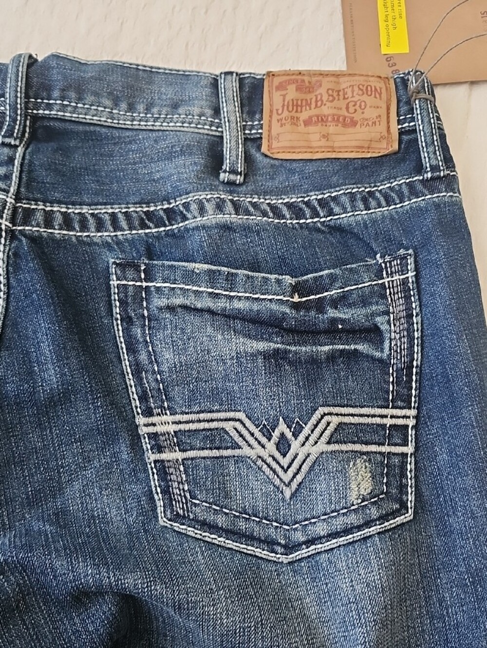 Stetson Men's Rocks Fit Bootcut Denim Jeans Thick Stitch Frayed X Size 38x38 - Picture 11 of 15